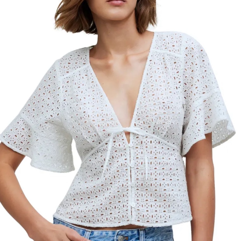 Madewell Eyelet Tie-Front BlousL